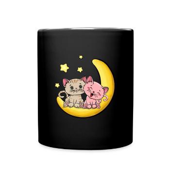 Katzenliebe bis zum Mond - Tasse einfarbig - Schwarz - Vorne
