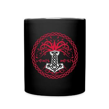 Hammer Mjolnir mit Hugin and Munin - Tasse einfarbig - Schwarz - Vorne