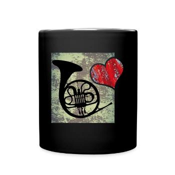 I love horn. bugle. Vintage - Full Colour Mug - black - Front