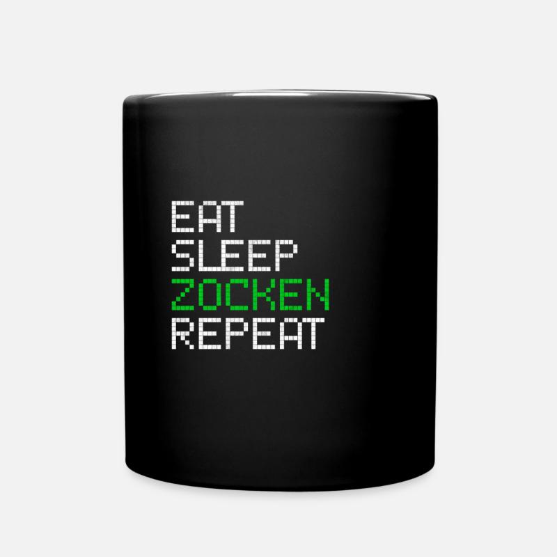 Gaming Videospiel Spruch lustig eat zocken repeat - Tasse einfarbig - Schwarz