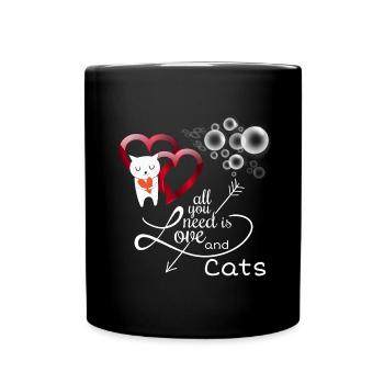 Katzenfreunde, Katzenspruch - Tasse einfarbig - Schwarz - Vorne