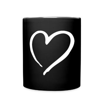 Herz weis Pinselstrich - Tasse einfarbig - Schwarz - Vorne