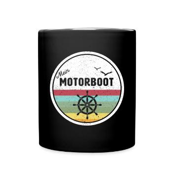 Mein Motorboot Retro - Tasse einfarbig - Schwarz - Vorne