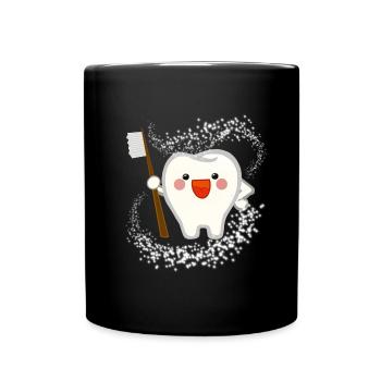Zahn, Zähne, putzen, yay - Tasse einfarbig - Schwarz - Vorne