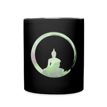 Buddhism - Buddha Silhouette Enso Zen Circle 1 - Tasse einfarbig - Schwarz - Vorne