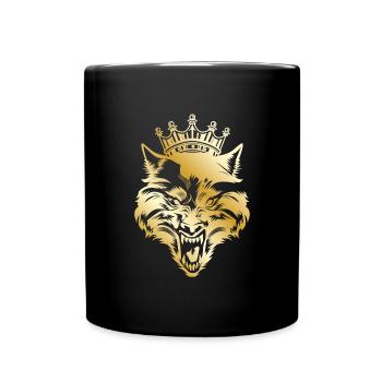 Wolf Kopf König Krone - Tasse einfarbig - Schwarz - Vorne