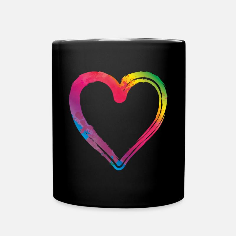 herz bunt - Tasse einfarbig - Schwarz