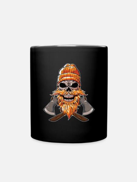 totenkopf holzfäller axt holz - Tasse einfarbig - Schwarz
