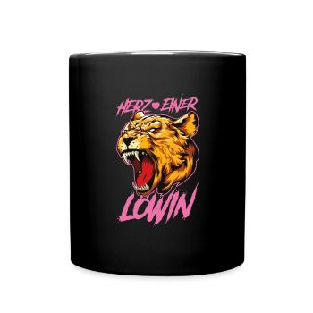 Herz einer Löwin - Tasse einfarbig - Schwarz - Vorne