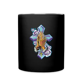 Croix mains priant le chapelet - Mug uni - noir - Devant