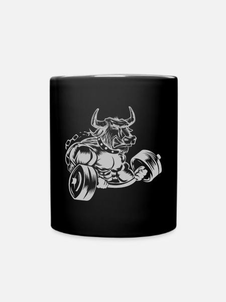 Bull Beast Bull Dumbbell Fitness - Full Colour Mug - black
