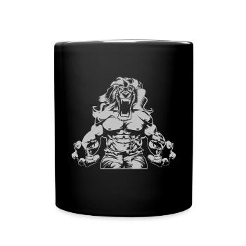 Löwe Beast Fitness Muskeln - Tasse einfarbig - Schwarz - Vorne