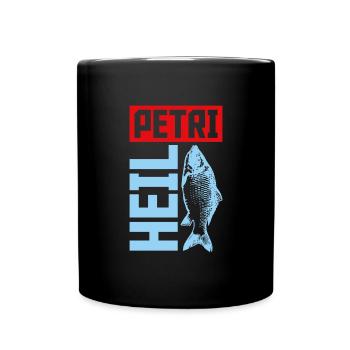 Petri Heil Fischen Angeln Spruch - Tasse einfarbig - Schwarz - Vorne