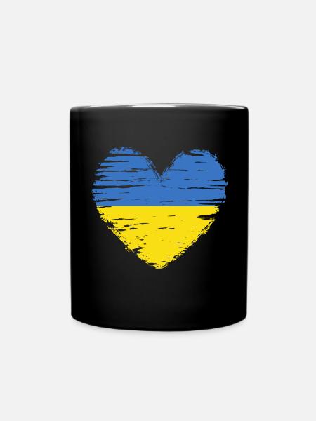 Ukraina Flaga Flaga Herb - Kubek jednokolorowy - czarny