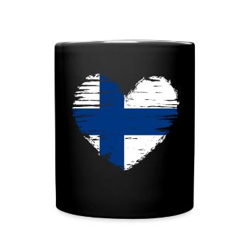 Finnland Herz Flagge Fahne Wappen - Tasse einfarbig - Schwarz - Vorne