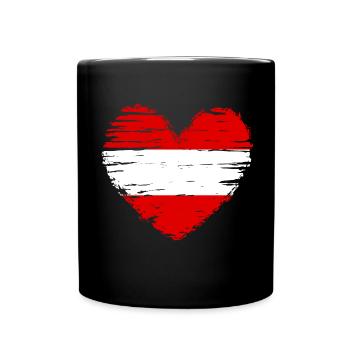 Österreich Herz Flagge Fahne Wappen - Tasse einfarbig - Schwarz - Vorne