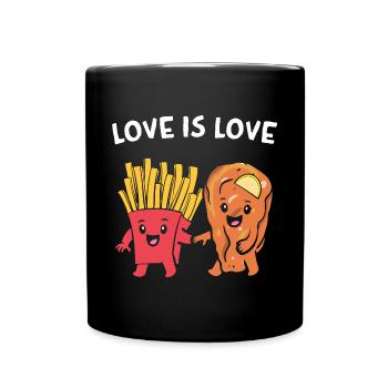 Schnitzel mit Pommes Love Is Love Valentinstag - Tasse einfarbig - Schwarz - Vorne
