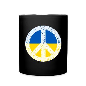 Peace in Ukraine Flag Coat of Arms Ukraine - Full Colour Mug - black - Front