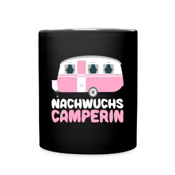 Nachwuchs Camperin Camping Baby Mädchen Kind - Tasse einfarbig - Schwarz - Vorne