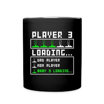 Schwangerschaft verkünden Baby Player 3 drei Loadi - Tasse einfarbig - Schwarz - Vorne