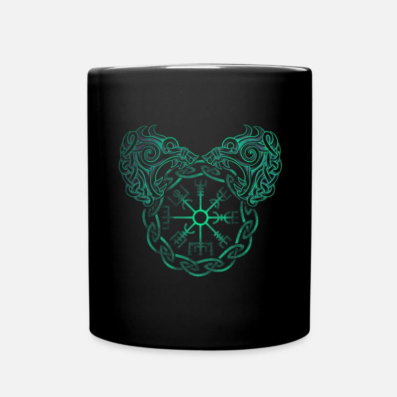 Symbole nordique Viking Fenrir et Vegvisir dotwork - Mug uni - noir