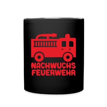 Feuerwehr mit Feuerwehrauto Baby Junge Rot - Tasse einfarbig - Schwarz - Vorne