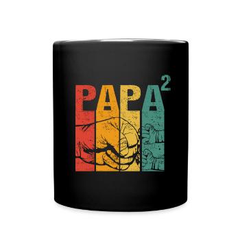 Papa Vater von 2 zwei Zweiten Kindern Zwillinge - Tasse einfarbig - Schwarz - Vorne