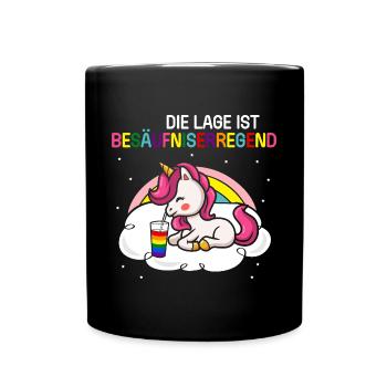 Die Lage ist besäufniserregend Einhorn Party - Tasse einfarbig - Schwarz - Vorne