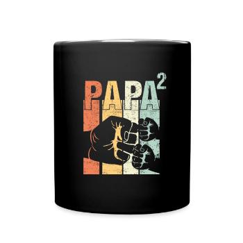 Papa Vater von 2 zwei Zweiten Kindern Zwillinge - Tasse einfarbig - Schwarz - Vorne