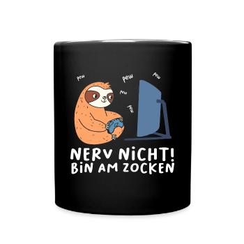 Bin am Zocken Gaming Faultier - Tasse einfarbig - Schwarz - Vorne