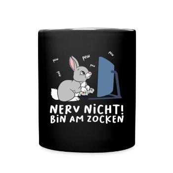 Bin am Zocken Gaming Dackel Hund - Tasse einfarbig - Schwarz - Vorne