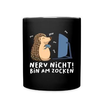 Bin am Zocken Gaming Igel - Tasse einfarbig - Schwarz - Vorne