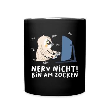 Bin am Zocken Gaming Eule - Tasse einfarbig - Schwarz - Vorne