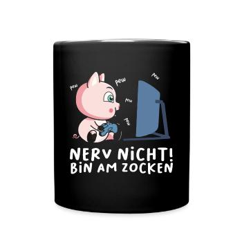 Bin am Zocken Gaming Schwein - Tasse einfarbig - Schwarz - Vorne