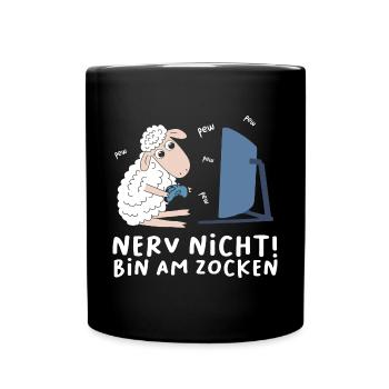 Bin am Zocken Gaming Schaf - Tasse einfarbig - Schwarz - Vorne