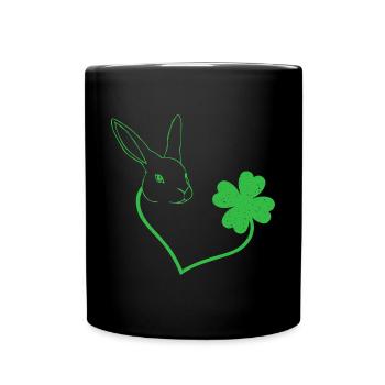 Hase Kleeblatt Herz Liebe - Tasse einfarbig - Schwarz - Vorne