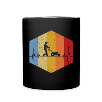 Retro Herzschlag Rasenmäher Gras Gärtner - Tasse einfarbig - Schwarz - Vorne