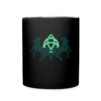 Neon ornamental deer animal and Celtic symbol - Full Colour Mug - black - Front