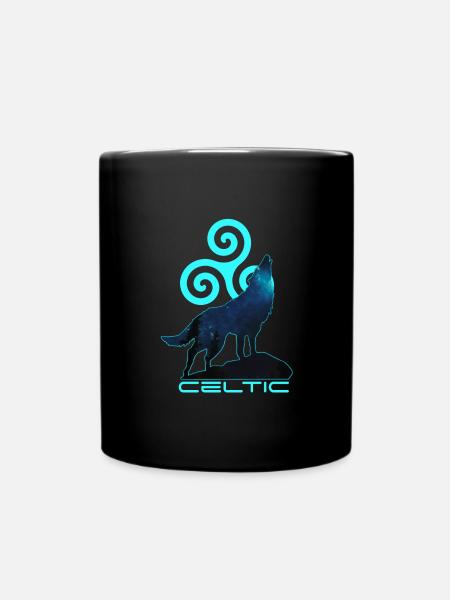 Celtic wolf and Triskele breton symbol - Full Colour Mug - black