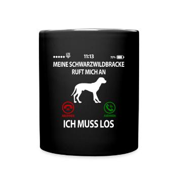 Schwarzwildbracke Slovenský Kopov ruft an Spruch - Tasse einfarbig - Schwarz - Vorne