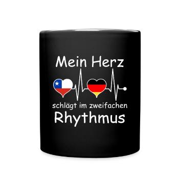 Chile Deutschland Flagge Herz Fahne Herzschlag - Tasse einfarbig - Schwarz - Vorne