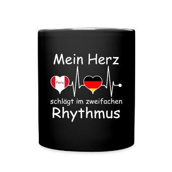 Peru Deutschland Flagge Herz Fahne Herzschlag - Tasse einfarbig - Schwarz - Vorne