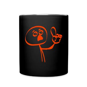 rotes Männchen mit Warnfinger - Tasse einfarbig - Schwarz - Vorne