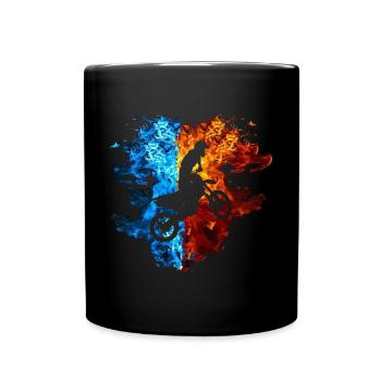 Motocross Fire Flames Motocross Rider Motorcycle - Full Colour Mug - black - Front