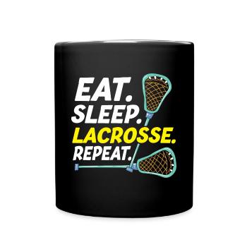 Eat Sleep Lacrosse Repeat Funny Lacrosse Player - Full Colour Mug - black - Front