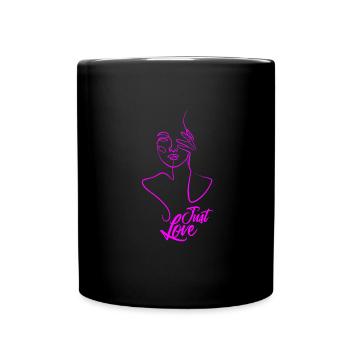 Einzeilige rosa / lila Zeichnung JUST LOVE - Tasse einfarbig - Schwarz - Vorne