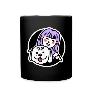 Mädchen mit einem Pitbull Hund Terrier - Tasse einfarbig - Schwarz - Vorne