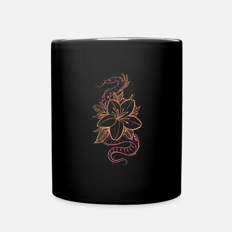 Kompositionsstil Schlange und Blumen Tattoo - Tasse einfarbig - Schwarz