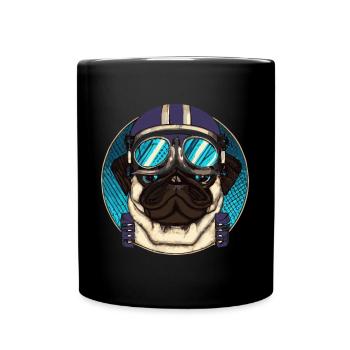 Retro-Mops-Pilot Hund Puppy - Tasse einfarbig - Schwarz - Vorne