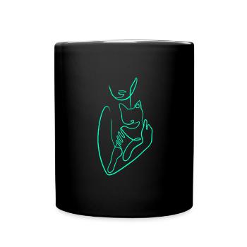 Single line cat love - Full Colour Mug - black - Front